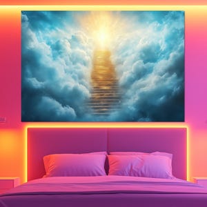Stairway to Heaven Canvas Print – Christian Spiritual Wall Art – Stairway to Heaven Painting – Heaven Path Poster – Inspirational Room Decor