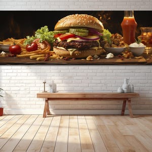 Hamburger Canvas Print, Canvas Wall Art, Canvas Wall Art, Restaurant Decor, Digital Art, Art Room Decor, Canvas Print Ready to Hang.