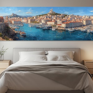 Marseille Harbor Canvas Print – France Seaside Wall Art – Old Port Poster – Mediterranean Painting – French Coastal Decor – Marseille View