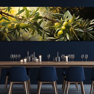 Olive Branch Canvas Print – Olive Branch Wall Art – Green Olives Painting – Rustic Kitchen Poster – Botanical Nature Room Decor
