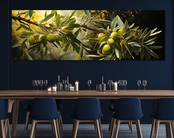 Olive Branch Canvas Print – Olive Branch Wall Art – Green Olives Painting – Rustic Kitchen Poster – Botanical Nature Room Decor