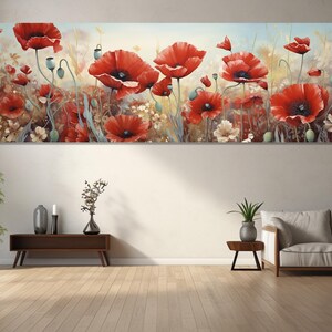 Mohnblumen Aquarell Leinwanddruck, Leinwand Wandkunst, Schlafzimmer Dekor, Wohnzimmer Dekor, Leinwand Print fertig zum Aufhängen, Wildblumen Bild.