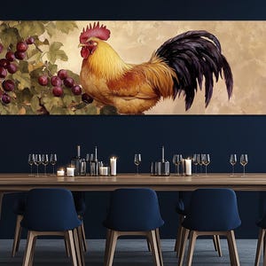 Rooster Canvas Print, Dining Room Wall Art, Rooster Picture, Rooster Poster, Modern Room Decor, Rooster Painting, Rooster Zodiac