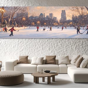 Kinderen spelen hockey in Montreal Canvasprint, cadeau hockeyfan, poster Montréal, kunst aan de muur Montréal, schilderij Montreal, foto van Montreal