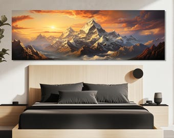 Stampa su tela del Monte Everest – Alba sull'Himalaya – Dipinto del Monte Everest – Poster con natura maestosa – Decorazione murale ispirata all'avventura