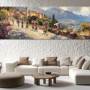 Giro d’Italia Wall Art – Cyclists in Italian Mountains – Cycling Canvas Print – Colorful Giro d’Italia Poster – Road Bike Landscape Painting