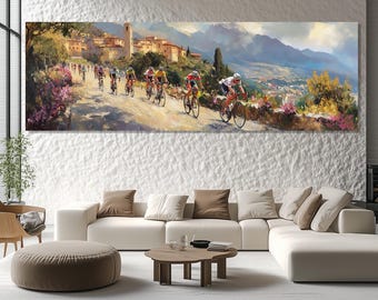 Giro d’Italia Wall Art – Cyclists in Italian Mountains – Cycling Canvas Print – Colorful Giro d’Italia Poster – Road Bike Landscape Painting