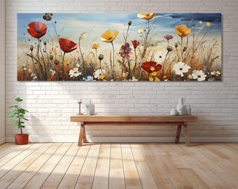 Wild Flowers Field Canvas Print, Canvas Wall Art, Canvas Paint Art, Modern Art, Digital Art, Living Room Decor, Canvas Print Ready to Hang.