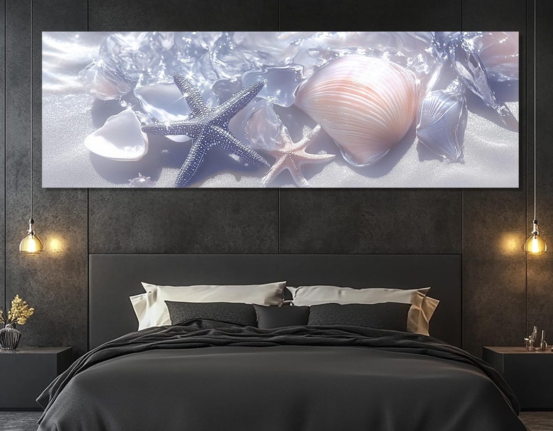 Tableau Toile Déco Plage Coquillages - 70x50 Cm - Impression HD Sans Cadre - Pour Salon Chambre - 7