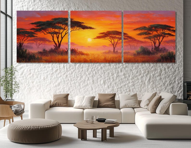 African Sunset Canvas Print – Safari Wall Art – Acacia Tree Landscape ...