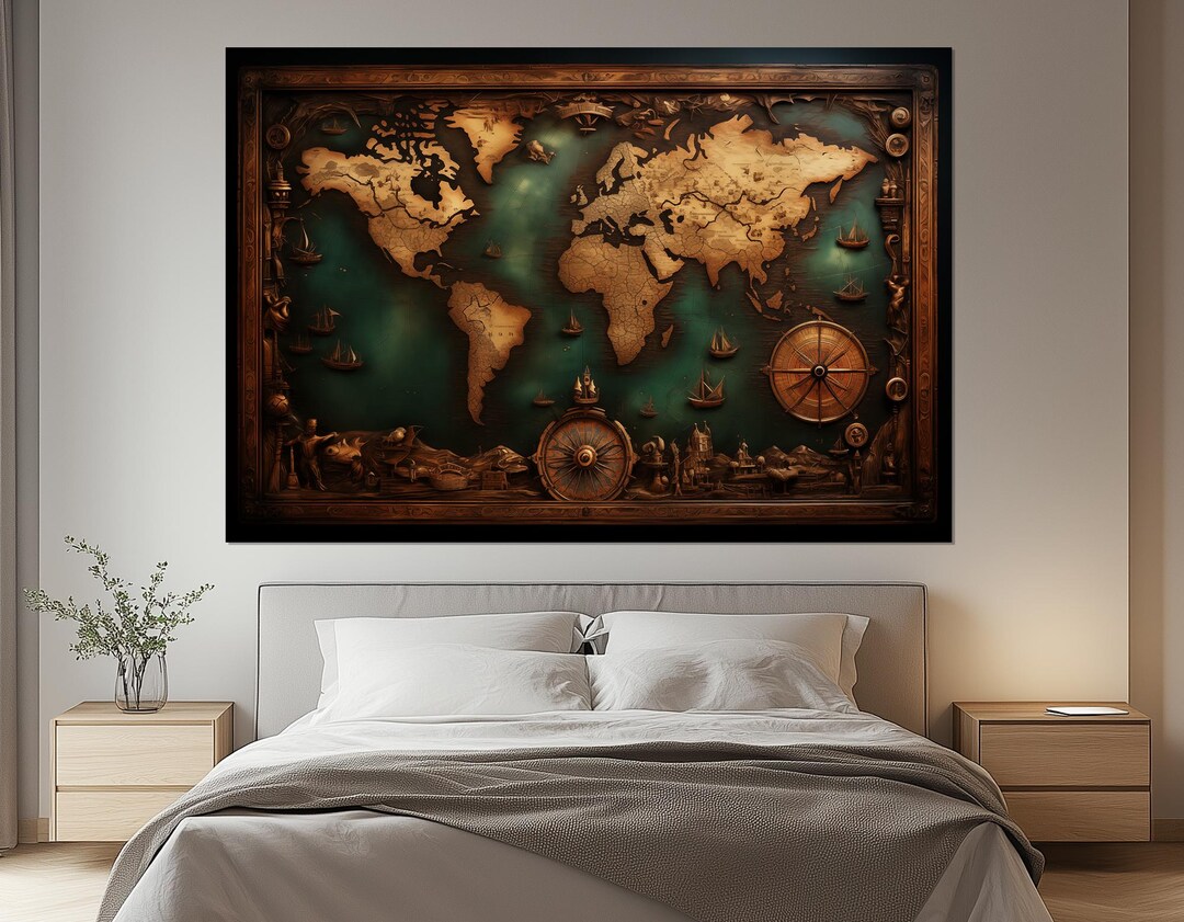 Vintage World Map Canvas Print - Antique Nautical Wall Art - Fantasy ...