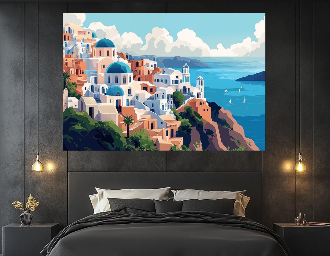 Santorini Greece Canvas Print – Mediterranean Wall Art – Coastal View ...