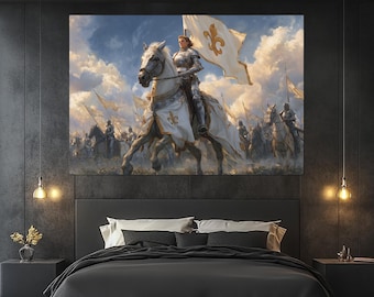 Joan of Arc Canvas Print – Medieval Warrior Woman Wall Art – French Hero Painting – Historic Knight Poster – Joan of Arc Wall Decor