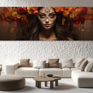 La Catrina’s Gaze Canvas Print – Dia de los Muertos Art – Mexican Sugar Skull – Day of the Dead Painting – Bold Cultural Wall Decor