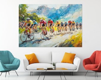Tour de France Leinwanddruck - Radsportler-Kunstdruck - Radsport Poster - Geschenk für Radsportfans - Tour de France - Gemälde