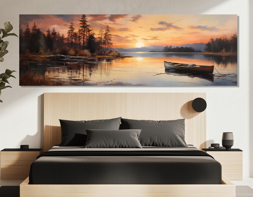 Lake Sunset Boat Canvas Print – Peaceful Nature Wall Art – Serene ...