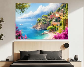 Scenic Mediterranean Landscape Canvas Print, Mediterranean Wall Art, Mediterranean Landscape Poster, Bedroom Decor, Mediterranean Painting