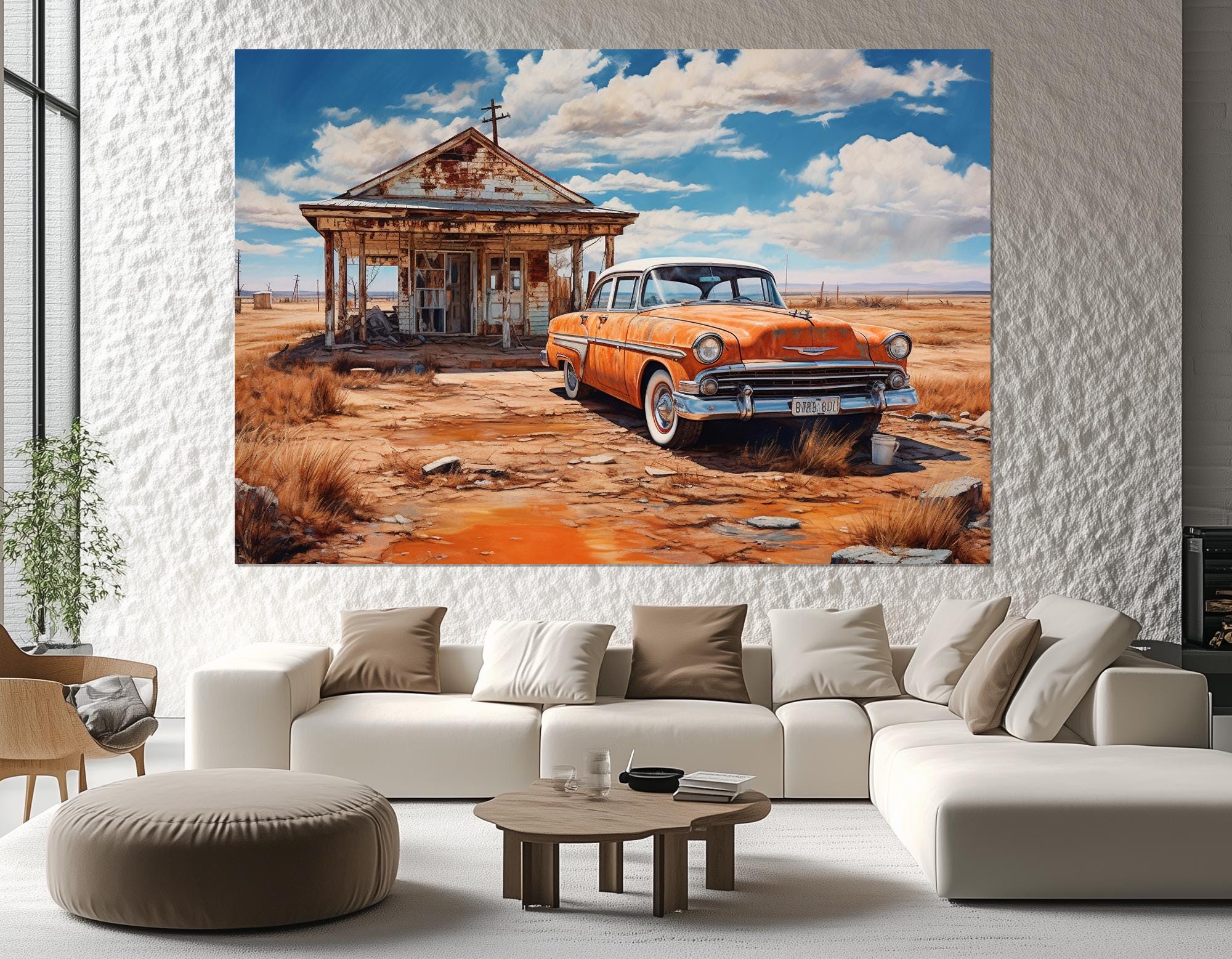Rustic Americana Canvas Print – Route 66 Wall Art – Vintage Orange