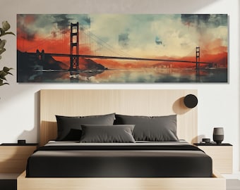 Golden Gate Bridge Canvas Print – Urban Landmark Wall Art – San Francisco Skyline Poster – Abstract Cityscape Painting – Modern Travel Decor