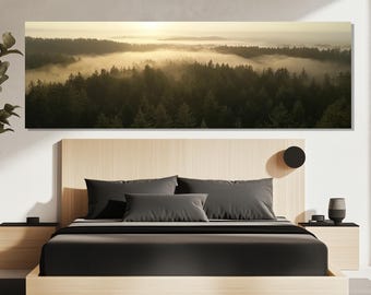 Foggy Forest Canvas Print – Misty Forest Wall Art – Sunrise Forest Poster – Nature Wall Decor – Foggy Landscape Painting