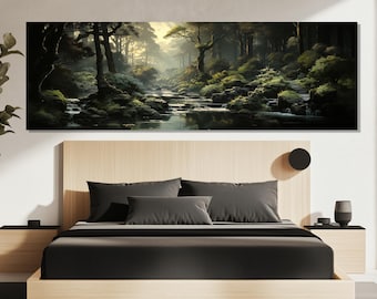 Impresión en lienzo de Bosque Encantado – Arte mural de bosque místico – Póster de paisaje natural mágico – Pintura de bosque de cuento de hadas – Arte forestal