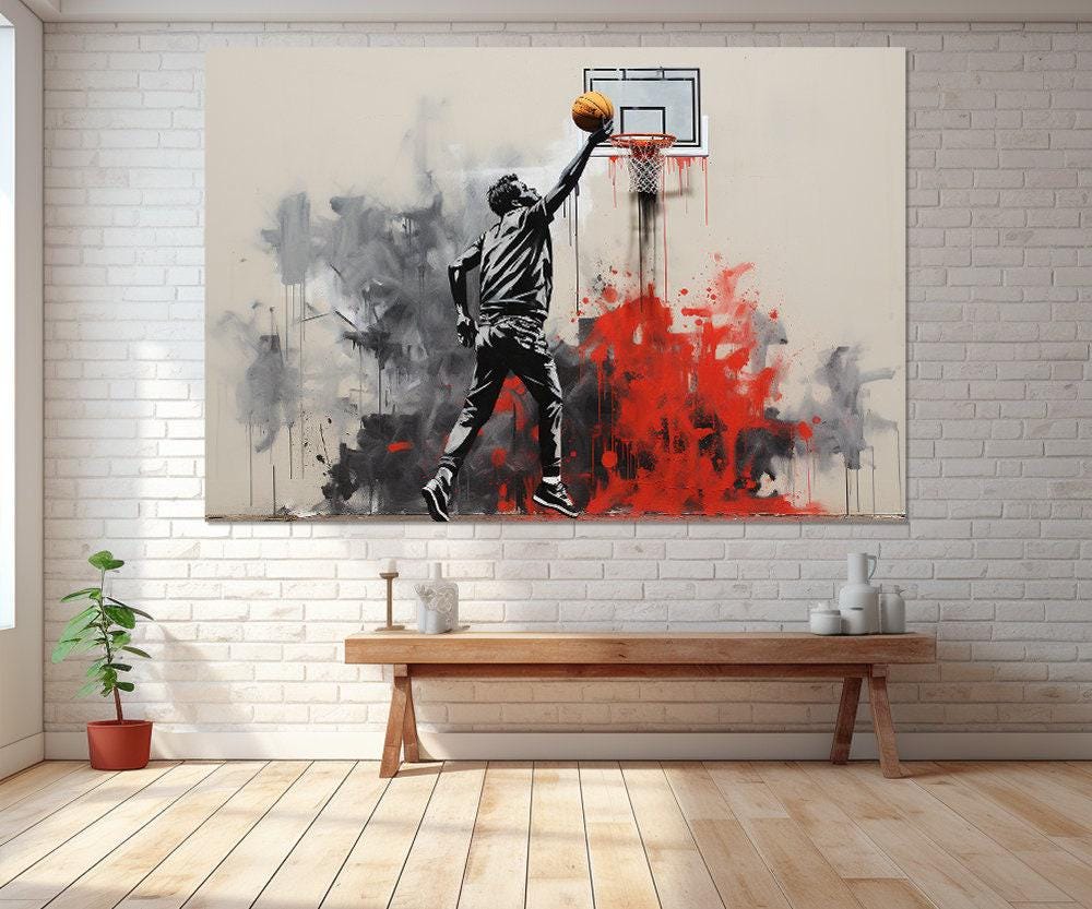バスケットボールストリートアートキャンバスプリント、バンクシー