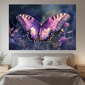 Purple Butterfly Canvas Print – Elegant Butterfly Wall Art – Dreamy Butterfly Poster – Whimsical Nature Wall Decor – Butterfly Painting