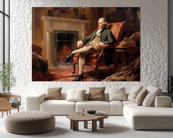 Impresión en lienzo de Thomas Jefferson – Arte mural de los Padres Fundadores – Póster de retrato histórico – Decoración de pared para oficina – Pintura de Thomas Jefferson