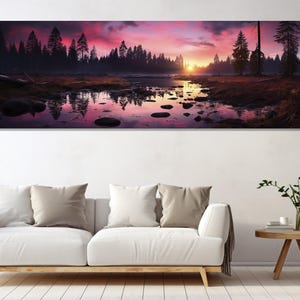 Pink Sunset in the Forest Canvas Print, Canvas Wall Art, Canvas Paint Art, Modern Art, Digital Art, Canvas Print Ready to Hang.