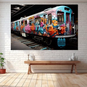 Graffiti Train Canvas Print, Canvas Wall Art, Living Room Decor, Canvas Print Ready to Hang, New York Streets Art, Sunway Art.