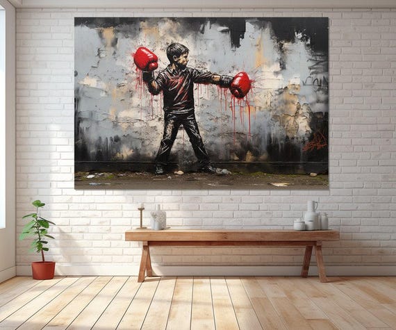 Tableau Sur Toile Banksy 80x60 Cm - Impression Numérique, Prêt à Accrocher, Motif Vert