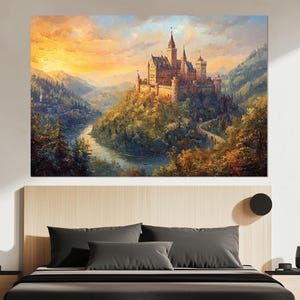 Medieval Castle Canvas Print - Medieval Castle Picture - Fairytale Castle Painting Poster for Home Decor - German Castle Painting