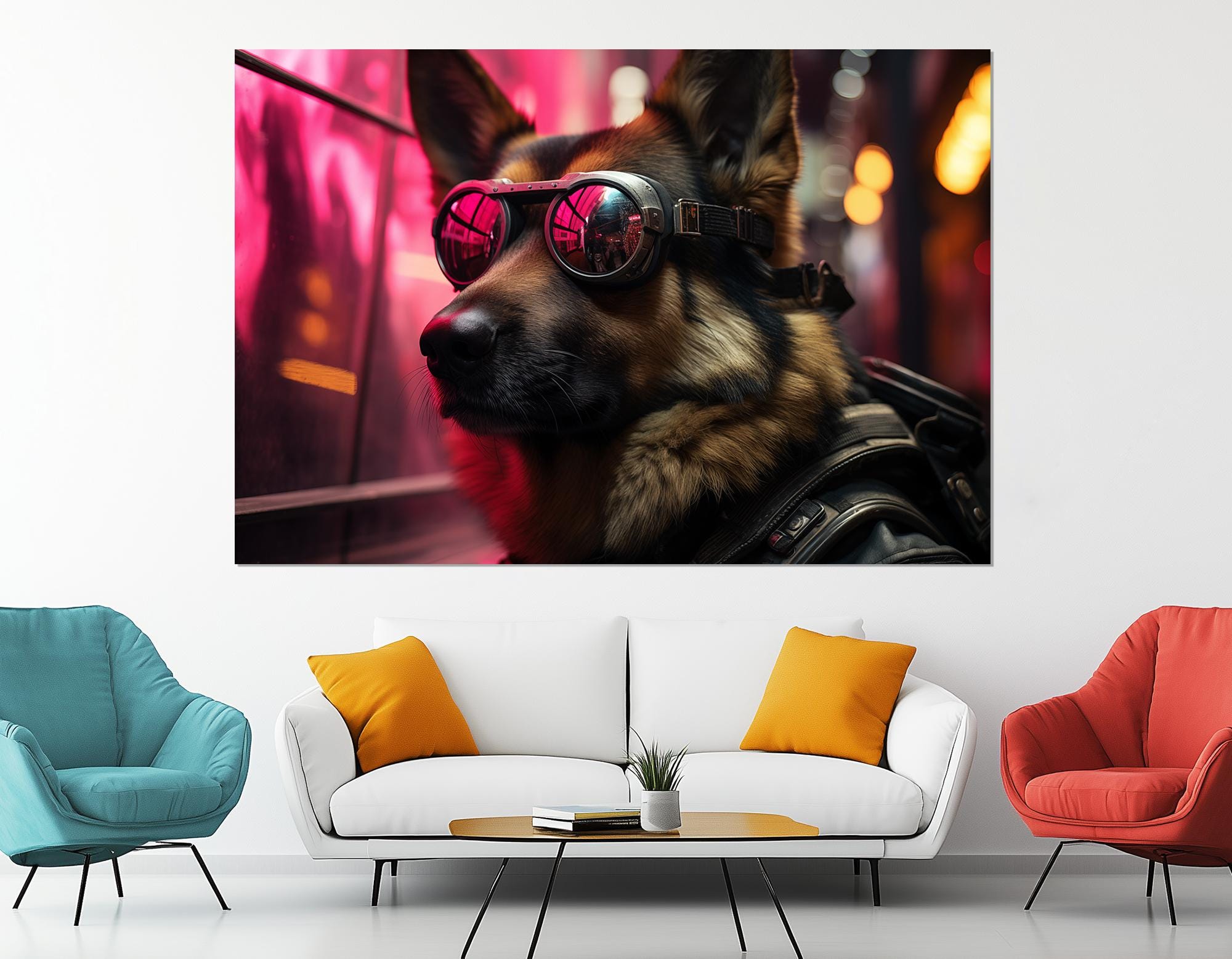 Cyberpunk German Shepherd Canvas Print – Futuristic Dog Poster – Cool ...