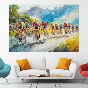 Tour de France Canvas Print – Cyclist Racing Wall Art – Sport Cycling Poster – Cycling Fan Gift – Tour de France Painting
