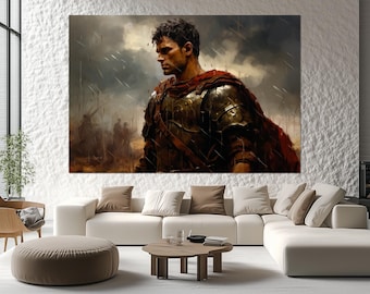 Roman Centurion Wall Art – Ancient Warrior Canvas Print – Battle Scene Painting – Gift for History Fans – Dramatic Roman Empire Poster