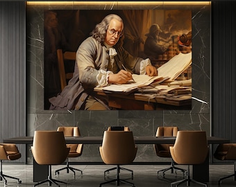 Benjamin Franklin Canvas Print – Founding Father Wall Art – Historical Portrait Poster – Patriotic Wall Decor – Benjamin Franklin Painting