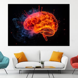 Neon Brain Canvas Print – Abstract Brain Wall Art – Abstract Brain Poster – Science Wall Decor – Modern Wall Decor – Neon Brain Painting