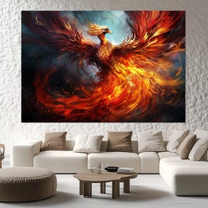 Fiery Phoenix Canvas Print – Phoenix Wall Art – Rising Phoenix Poster – Fiery Phoenix Decor – Phoenix Rebirth Painting – Fire Spirit Artwork