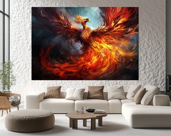 Fiery Phoenix Canvas Print – Phoenix Wall Art – Rising Phoenix Poster – Fiery Phoenix Decor – Phoenix Rebirth Painting – Fire Spirit Artwork