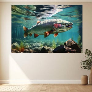 Trout Canvas Print, Canvas Wall Art, Canvas Paint Art, Modern Art, Digital Art, Art Room Decor, Canvas Print Ready to Hang.