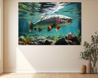 Trout Canvas Print, Canvas Wall Art, Canvas Paint Art, Modern Art, Digital Art, Art Room Decor, Canvas Print Ready to Hang.