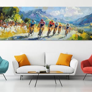 Tour de France Canvas Print – Road Cycling Wall Art – French Alps Race Poster – Sport Cycling Painting – Tour de France Wall Decor