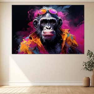 Cooler Affe Leinwanddruck, Leinwand Wandkunst, Leinwandfarbe Kunst, Schlafzimmer Dekor, Wohnzimmer Dekor, Leinwanddruck fertig zum Aufhängen.