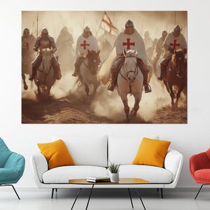 Templar Knights Charge Canvas Print – Crusaders on Horseback Wall Art ...