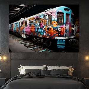 Graffiti Train Canvas Print, Graffiti Train Poster, Modern Room Decor, Graffiti Train Wall Art, New York Subway Art, Graffiti Train Painting