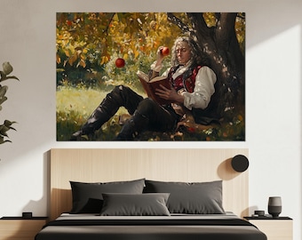 Impresión en lienzo de Isaac Newton – Pintura de genio clásico – Póster de científico histórico – Decoración de la Ilustración – Arte mural de Isaac Newton