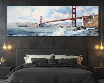 Golden Gate Bridge Canvas Print – Coastal San Francisco Wall Art – Golden Gate Painting – San Francisco Poster - California Seascape Decor