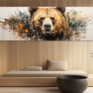Impressão em tela de urso pardo em aquarela, arte de parede da natureza selvagem, pôster de urso pardo, pintura de urso pardo, decoração de sala de estar, presente de fã de urso pardo