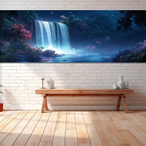 Night Waterfall Canvas Print, Canvas Wall Art, Waterfall Wall Art, Living Room Decor, Canvas Print Ready to Hang, Waterfall Painting.
