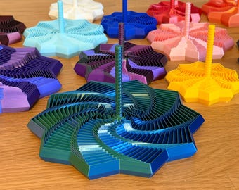 Super-Star Fidget Spinner with Handle | 3D Printed Kinetic Desk Toy | Satisfying Stress Relief Sensory Spinner | 3 Sizes | Silk Colors